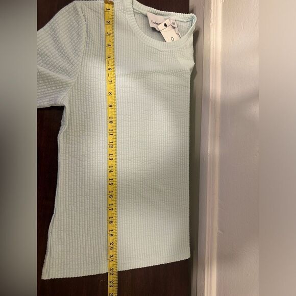 Calvin Klein light blue Ribbed 3/4 Sleeve cotton blend T-Shirt , Sz Medium, NWT - Picture 7 of 9